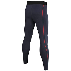 Leggings de Compresión Largos para Hombre, Azul Oscuro con Franjas Laterales Rojas, Cintura Media Elástica, Spandex, Poliéster, Diseño Sólido, OEM - Product Image 2