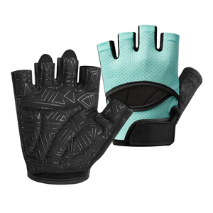 Gants de musculation demi-doigts en gros avec paume en cuir et attache-poignet - Product Image 3