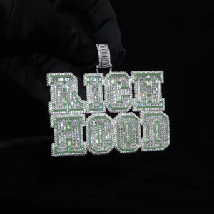 Iced Out Moissanite Letter Name <b>Pendant</b> 925 <b>Silver</b> Baguette Cut Hip Hop Letter Charms Men Jewelry Custom <b>Initial</b> Letter <b>Pendant</b> - Product Image 1