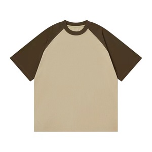 T-shirt homme à manches raglan, 100% coton jersey, col rond, bordure contrastée, couleur unie, coupe ample décontractée, style streetwear américain - Product Image 1