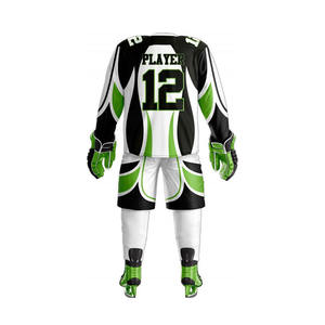Ensemble de maillot de hockey sur glace sublimé pour homme, motif noix mélangées, noir et vert, manches longues, anti-humidité, uniforme d'équipe adulte, col en V, athlétique - Product Image 4