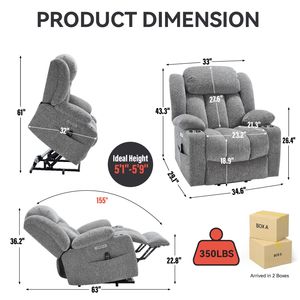 Poltrona Reclinabile Elettrica in Ciniglia Resistente fino a 160 kg con Massaggio a Vibrazione a 8 Punti e Meccanismo di Riscaldamento Lombare - Product Image 2
