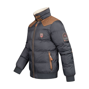 Men's Winter Waterproof <b>Quilted</b> Jacket Stand Collar Knitted Windproof <b>Thick</b> Polyester Fiber Casual Patch Design Zipper Closure - Product Image 4