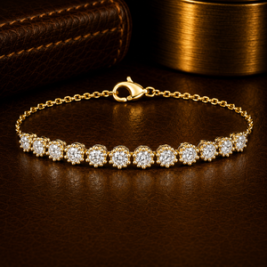 Pulsera de Cadena con Diamantes Cultivados en Laboratorio, Corte Brillante, Oro 14K, Plata 925, DEF VVS, Engaste de Garras, 1.30 CTW, Baño de Rodio, Joyería Fina para Mujer - Product Image 1