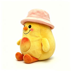 Almohada de pera suave personalizada, juguete de peluche de pera amarilla, peluche de pera con sombrero de cubo rosa, peluche de pera con brazos y piernas - Product Image 1