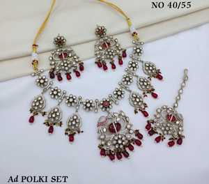 AD Polki Necklace Set With Dangle Earrings And Mangtika <b>Floral</b> AD Necklace Set For Wedding Festive Wear <b>Jewellery</b> Set Wholesaler - Product Image 6