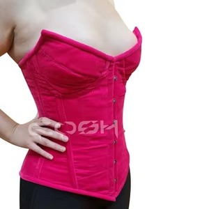 Corsé de terciopelo fucsia con varillas de acero y cordones para mujer, lencería con máscara facial a juego, venta al por mayor - Product Image 5