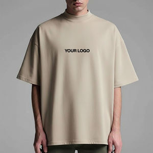 Camiseta de Alta Calidad 100% Algodón, Corte Holgado, Cuello Redondo, Manga Corta, Color Sólido, Tejido Grueso, Transpirable, Informal, Lisa, Estilo Hip Hop para Hombre - Product Image 4