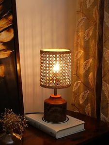 Handmade Rattan <b>Table</b> Lamp Woven Cylindrical <b>Bedside</b> Light <b>Rustic</b> Modern Decor for Living Room - Product Image 2