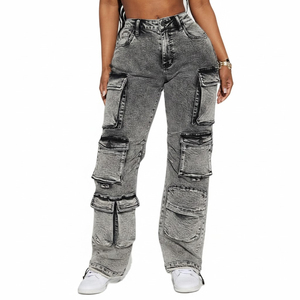 Nouvelle Arrivée OEM Personnalisé Respirant Écologique Solide Été Vintage Coupe Classique Grande Taille Coton Cargo Baggy Jean Denim Femme - Product Image 6