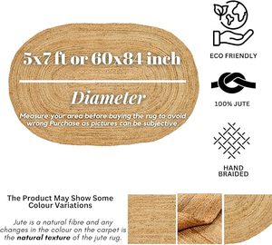 Alfombra Moderna de Yute con Diseño Floral, Rectangular, Trenzada, Ecológica, Antibacteriana, Antideslizante, Resistente a las Manchas, Fabricada a Máquina, de Pelo Plano - Product Image 5