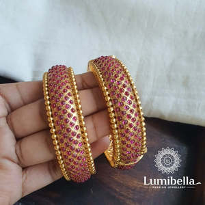 Jade and <b>Copper</b> Golden Kada <b>Bangles</b> 2x6-Trendy Fashion Bracelets for Engagement - Product Image 1