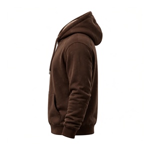 Sweat-shirt à capuche en polaire pour homme, marron uni, coupe décontractée, respirant, avec poche, pour l'hiver - Product Image 5