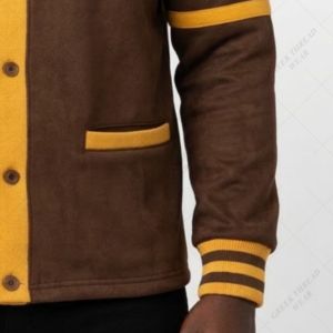 Cárdigan de punto para hombre Iota Phi al por mayor, bordado con ribete marrón/amarillo, manga larga, transpirable, chaqueta de fraternidad griega - Product Image 6