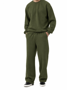 OEM ODM Vêtements de sport pour hommes, vêtements de fitness, vêtements décontractés, survêtement en molleton uni à col rond avec pantalon de survêtement assorti - Product Image 4