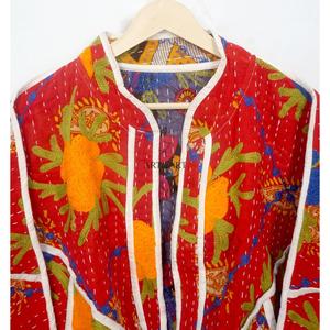 Vintage Quilted Kantha <b>Jackets</b> 100% Cotton Eco-Friendly Reversible Quick Dry <b>Mandarin</b> <b>Collar</b> Customizable Open Closure Detail - Product Image 2