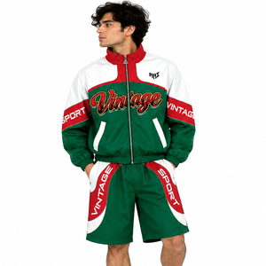 Ensemble coupe-vent 2 pièces personnalisé : veste et short, patchwork nylon polyester, streetwear, survêtement, coupe-vent court, sweats à capuche pour hommes, vente en gros - Product Image 1