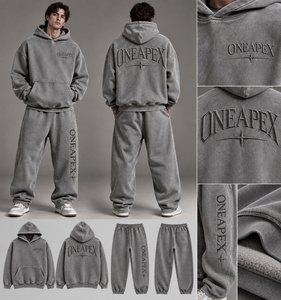 Men's Grey Oversized Hoodie Sweatpants Tracksuit <b>Set</b> One Apex Streetwear Two-Piece <b>Matching</b> Casual <b>Jogger</b> Outfit - Product Image 4