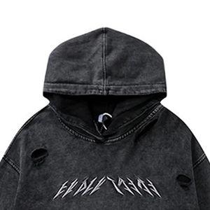 Sudadera con Capucha Negra Vintage Lavada para Hombre, Estilo Oversize, Streetwear, Casual, Grunge - Product Image 4