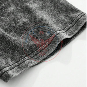 Wholesale High Quality <b>Men</b> Distressed T-Shirts Solid Casual 180 Grams Fleece Short Sleeve Stylish Fashionable <b>Pullover</b> - Product Image 4