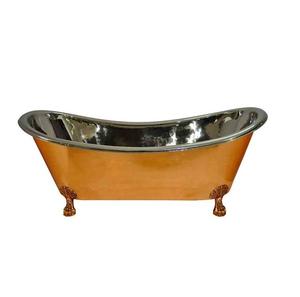 Baignoire autoportante à pattes en cuivre martelé, double extrémité, de luxe, style antique, avec poignées annulaires - Product Image 4