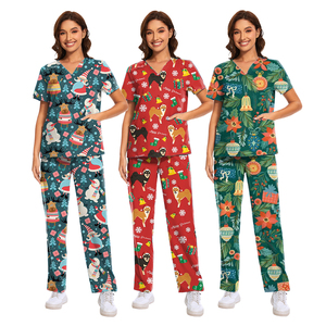 Wholesale Christmas Scrubs <b>Nursing</b> Top Custom Printed Pattern Twill Spandex/Polyester/Cotton Medical Tops - Product Image 6
