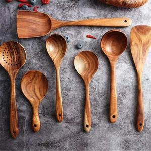Ensemble de spatules minimalistes modernes à manche en bois, finition miroir, compatibles lave-vaisselle, couverts durables, cuillères à salade pour la cuisine - Product Image 6