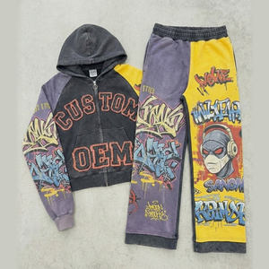 Conjunto de Sudadera con Capucha para Hombre de 2 Piezas, con Apliques Bordados, Diseño Personalizado OEM, Estampado Urbano, Bloques de Color, Cierre de Cremallera, Tejido Grueso de 400 GSM - Product Image 1