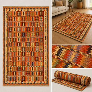 ABC Rugs Kilim Rug Colorful <b>Wool</b> Cotton Carpet Traditional Design Artisan <b>Crafted</b> Area Rug Vintage Home Decor Handwoven Textile - Product Image 3