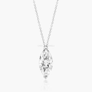 Collier pendentif en diamant de laboratoire taille marquise certifié IGI, en or blanc massif 14 carats, serti à griffes, diamant non monté - Product Image 1