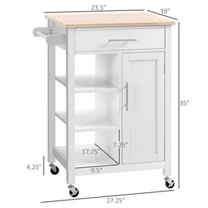 Carrello da Cucina Compatto dal Design Moderno con Ruote, Regolabile, Bianco, Trolley Multiuso Impermeabile in Legno di Quercia Elegante - Product Image 3