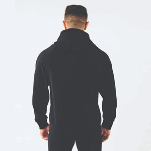 Men's Custom Black Hooded Tracksuit Full Sleeve Casual Autumn Wear With Side Pockets <b>Skinny</b> Fit Solid Color Breathable - Product Image 3