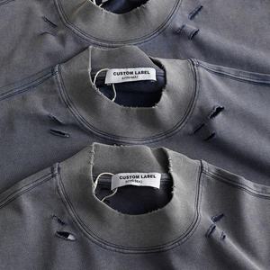 Camiseta con logo personalizado, lavada al ácido, para hombre, estilo desgastado, de tela gruesa, extragrande, de algodón jersey, para hombre, AI-TS-25 - Product Image 2