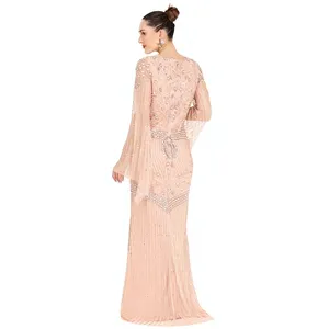 Robe longue maxi vintage style Gatsby des années 1920, couleur nude, paillettes, tulle brodé à la main, robe de bal, robe de mariée - Product Image 2