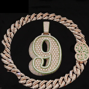 จี้เงินแท้ 925 ประดับเพชรโมอิสซาไนต์เต็มตัว หมายเลข 9 เครื่องประดับฮิปฮอป จี้ชื่อโมอิสซาไนต์สั่งทำสำหรับผู้ชาย - Product Image 1