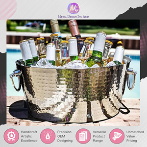 Best in Supplying Handcrafted Hammered Stainless Steel Double Walled Beverage Cooler Tub – Premium Quality for Bulk Supply - Product Image 3