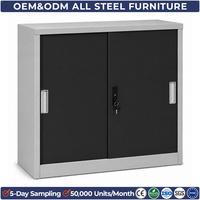Armoire à portes coulissantes grises, armoire de rangement métallique robuste en acier noir pour bureau, maison, garage, atelier