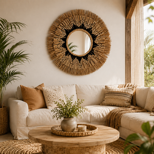 Wholesale Handmade Vintage Art <b>Hanging</b> Wall <b>Mirror</b> Natural Seagrass Rattan <b>Hanging</b> <b>Mirror</b> for Home Wall Decoration From Vietnam - Product Image 1