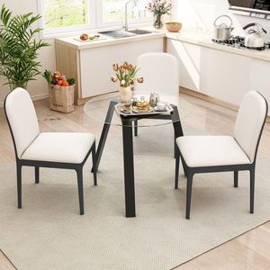 Table à manger ronde en verre de 35,5 pouces avec structure en bois de caoutchouc pour 4 personnes - Product Image 2