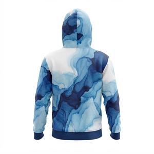 Sudadera con Capucha Azul y Blanca para Hombre con Estampado Abstracto de Acuarela, Bolsillo Tipo Canguro, Sudadera Personalizada de Estilo Urbano - Product Image 4