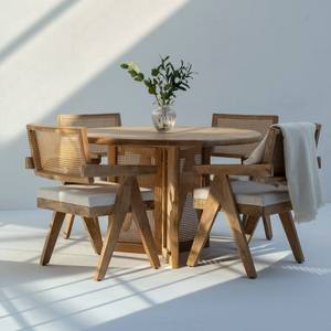 Table à manger ronde en bois Vandana Aureo Radiant Harmony avec design de pieds croisés en rotin - Product Image 6