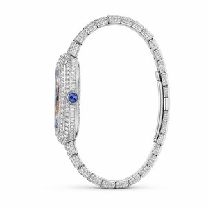 Luxury Women's <b>Diamond</b> <b>Watch</b> Round Analog Quartz Stainless Steel Bracelet with Blue Gemstone - Product Image 4