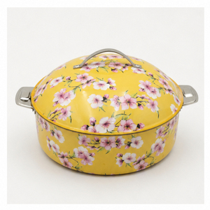 Casserole isotherme à double paroi de qualité supérieure en acier inoxydable, chauffe-plat thermique avec couvercle en dôme, motif floral jaune cerisier - Product Image 3