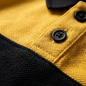 Polo tricoté personnalisé de haute qualité pour homme, à blocs de couleur, manches courtes, décontracté, design uni, noir et jaune, faible MOQ OEM - Product Image 6