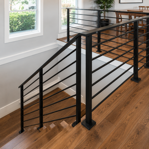 Barandilla de escalera metálica horizontal negra con postes cuadrados, pasamanos moderno para balcón interior, para diseño de interiores de casas y villas. - Product Image 3