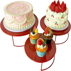 Juego de Soportes Metálicos para Pastel en Forma de Media Luna, Exhibición para Mesa de Postres, Ideal para Baby Showers, Bodas, Cumpleaños, Soporte para Pastel Rojo - Product Image 6