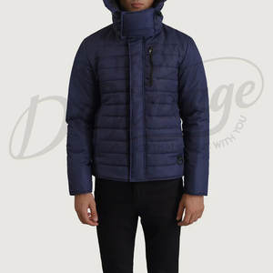 Chaqueta de invierno acolchada azul marino para hombre, corte ajustado, con capucha, cálida, informal, tipo parka acolchada. - Product Image 2
