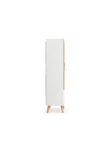 Armoire scandinave moderne avec portes à charnières en placage de bois, 2 tiroirs, meuble de chambre autoportant - Product Image 4