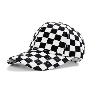 Casquettes de baseball imprimées à carreaux en coton avec sangle réglable unisexe, style streetwear rétro, personnalisables OEM, vente en gros, casquettes à 6 panneaux - Product Image 1