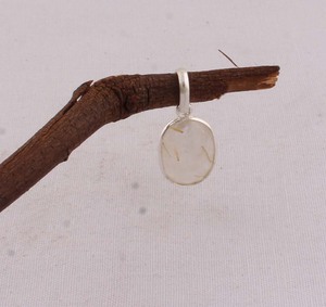 Natural Gold Rutile Stone Pendant in <b>Solid</b> 925 <b>Silver</b> Minimalist Oval Crystal <b>Necklace</b> Simple Wealth Stone Daily Wear Jewelry - Product Image 5